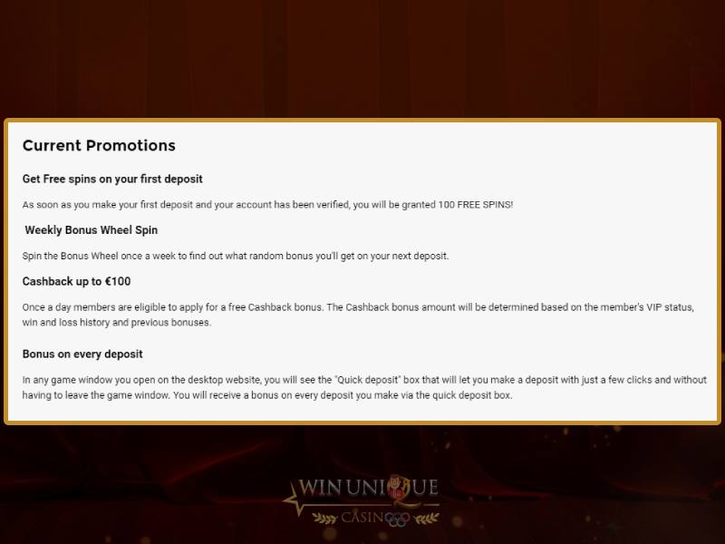 Restrictions des bonus au Unique Casino