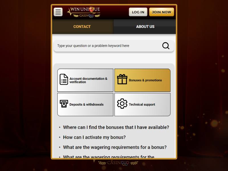 Usability: the big advantage of Unique Casino's mobile version